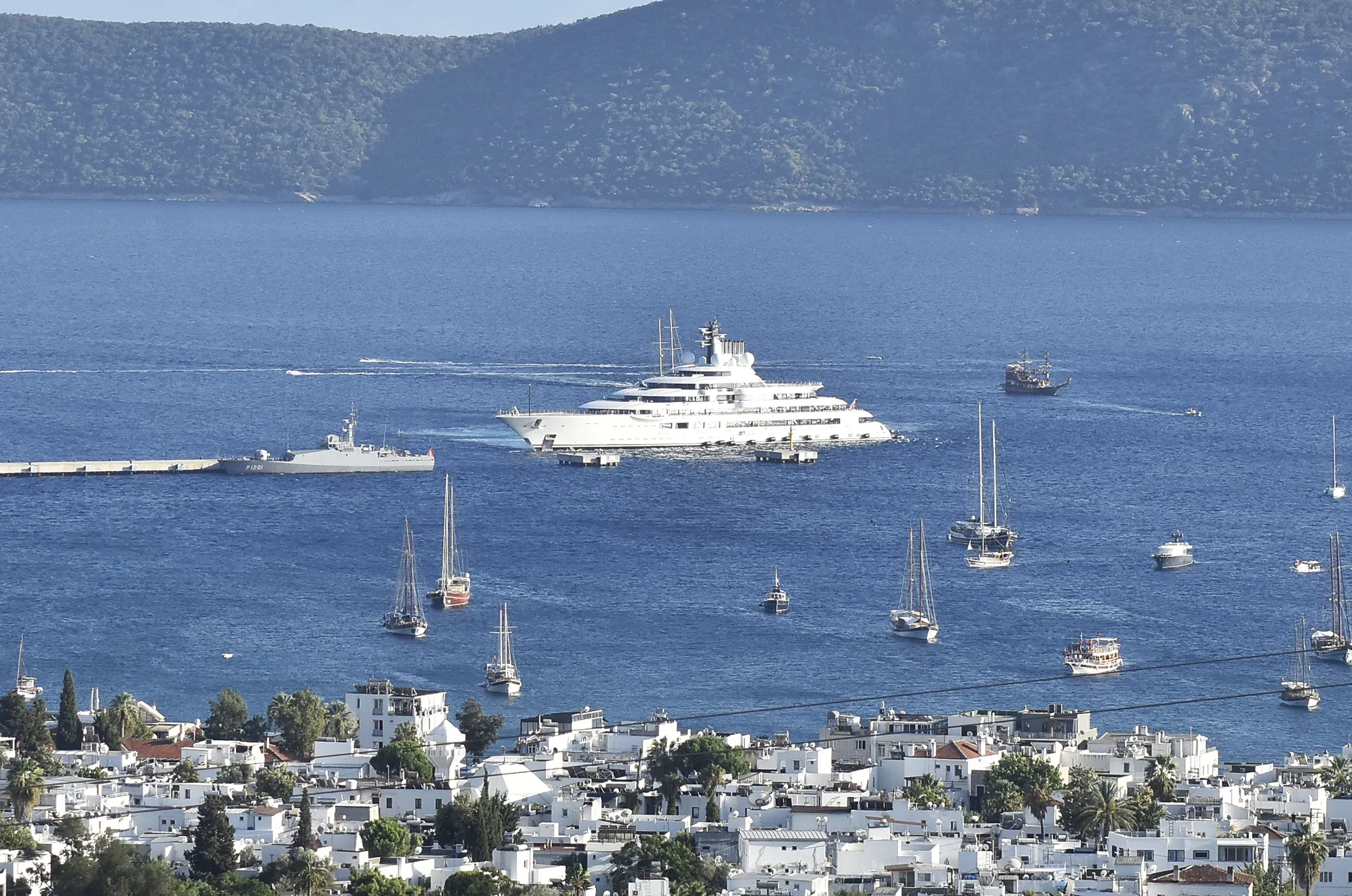 Scheherazade anchors in Bodrum district of Mugla, Turkey on Aug. 16.