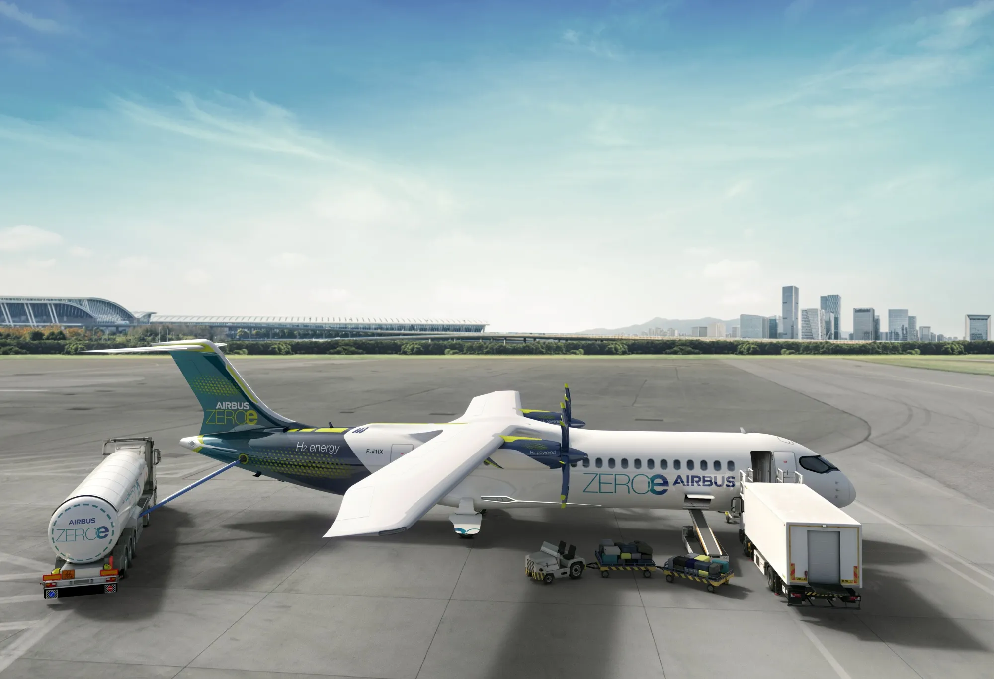 A rendering of a&nbsp;ZEROe hydrogen-powered aircraft.
