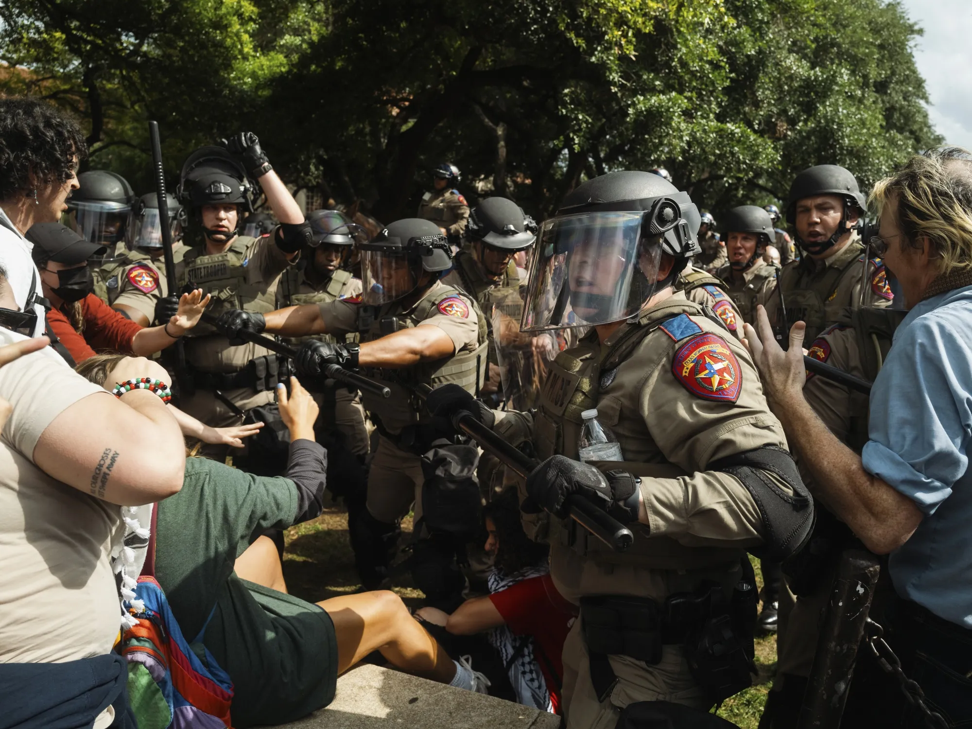 Texas State Troopers in riot gear during a pro-Palestinian protest at the University of Texas (UT) in Austin, Texas,&nbsp;on&nbsp;April 24.