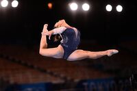 Sunisa Lee competes in the balance beam event of the artistic gymnastics women's all-around final at the Ariake Gymnastics Centre in Tokyo, on July 29.