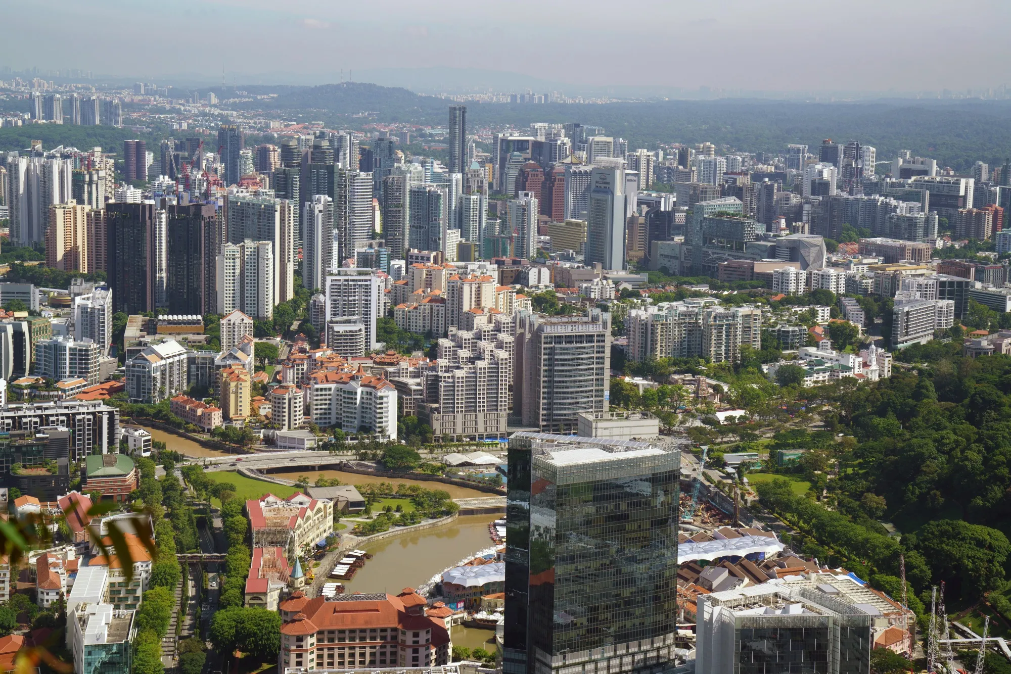Buildings on the city skyline in Singapore.