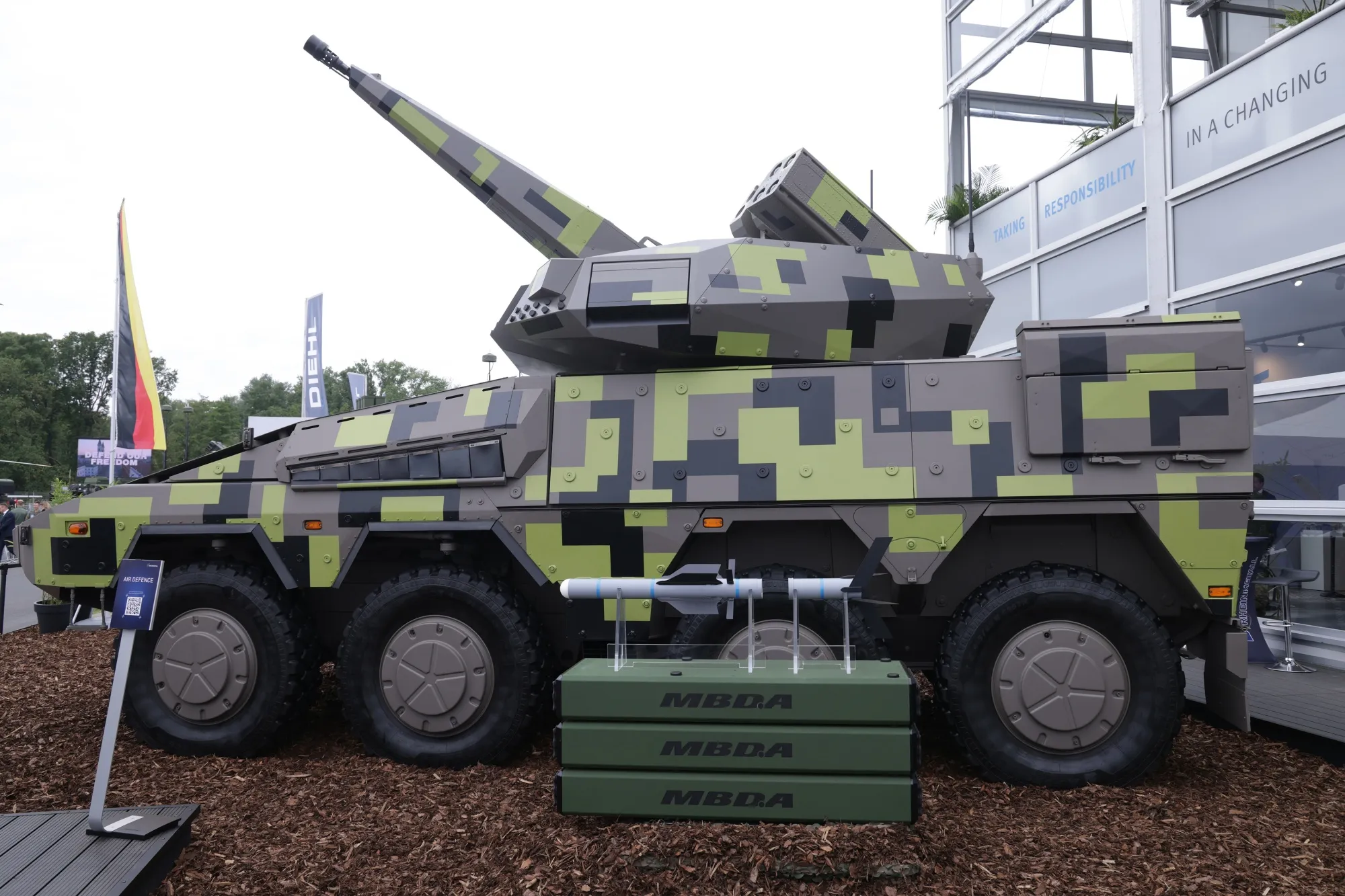 A Rheinmetall AG Skyranger 30 anti-drone and missile system&nbsp;at the 2024 Berlin Air Show in June.