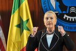 U.S. Secretary of State Hillary Clinton snipes at China's booming presence in Africa during a press conference on Aug. 1 at Senegal's Dakar University