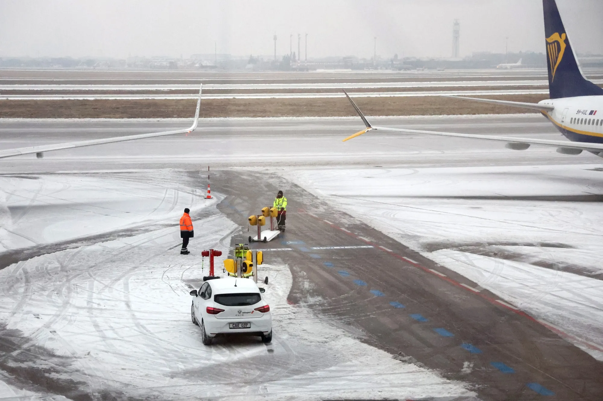 An ice-covered runway at Berlin Brandenburg Airport on Feb. 5.