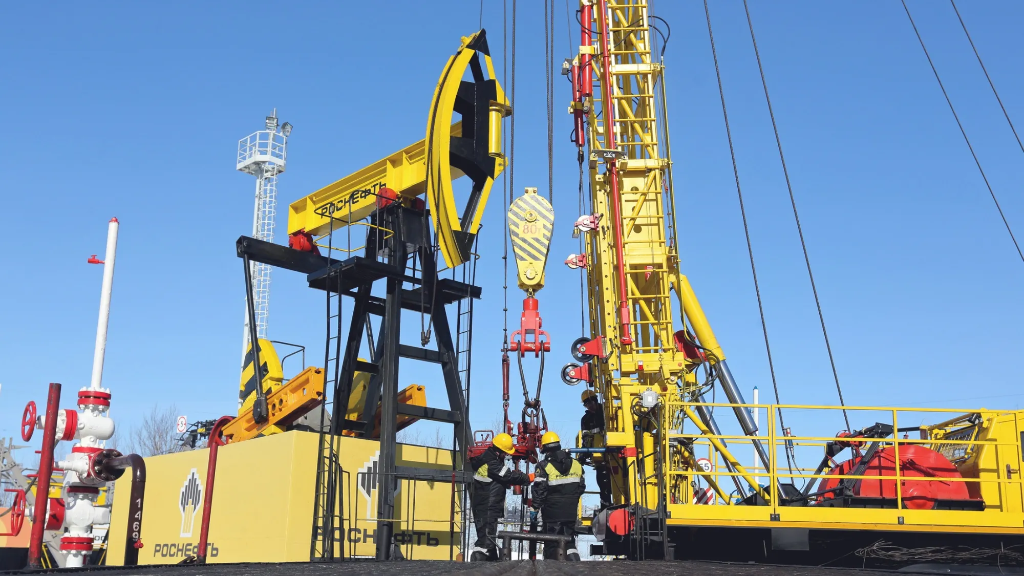 Workers at a Rosneft oil field in Russia.