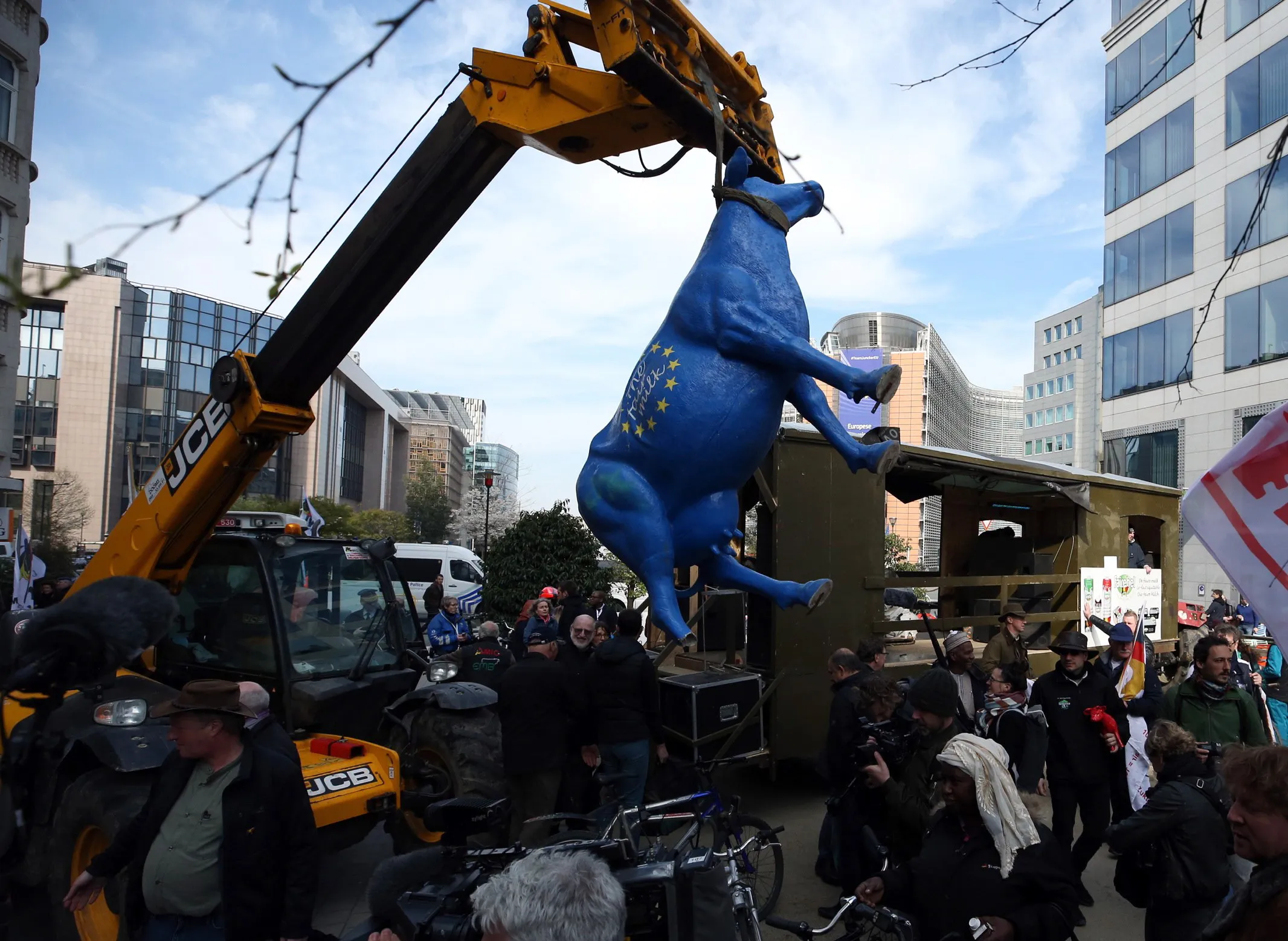 Farmers gather to support Northern farmers and protest Europe's political decision's social, economical and environmental results, in Brussels in 2019.