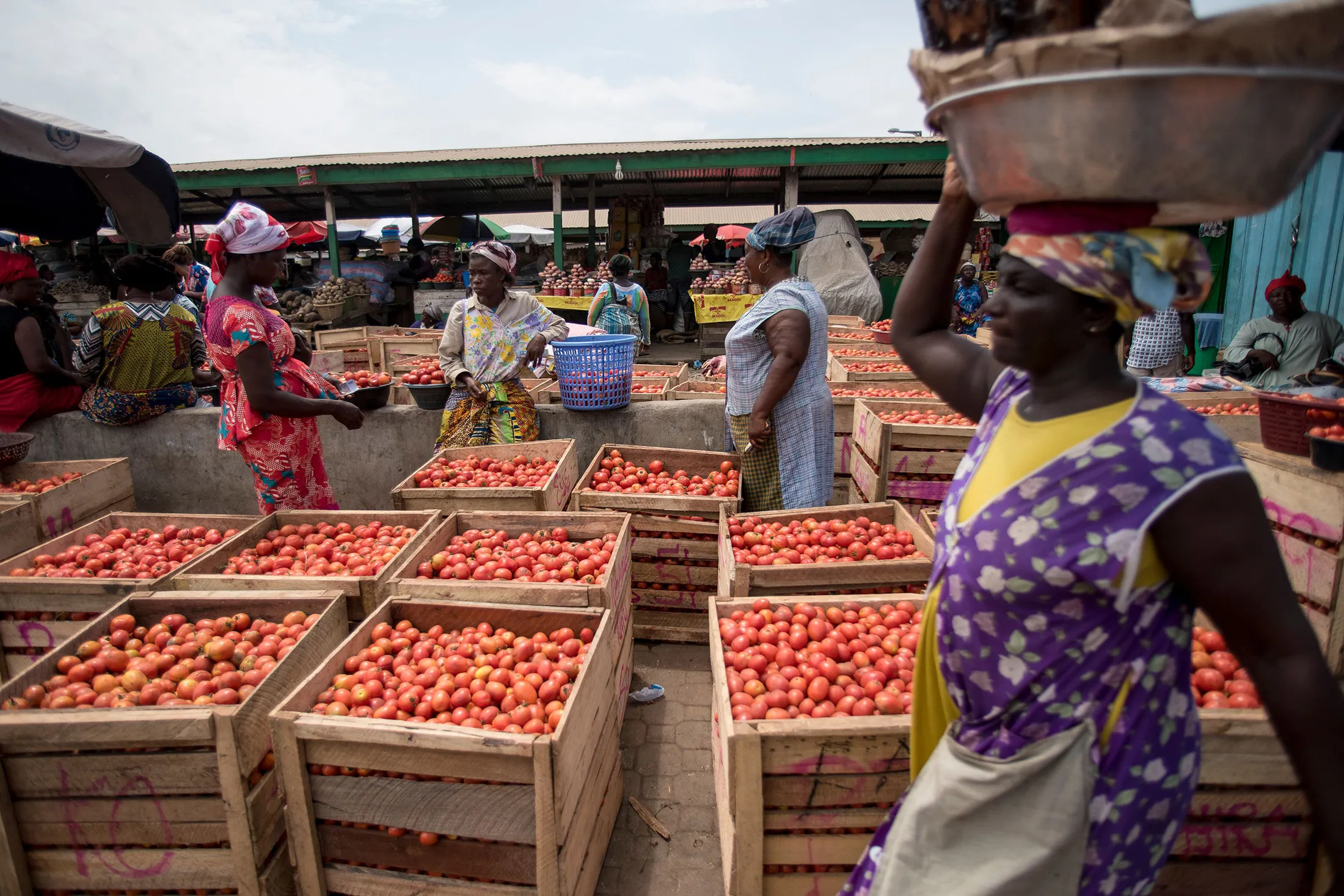 A tomato stand at the Agbogbloshie market in Accra, Ghana.
