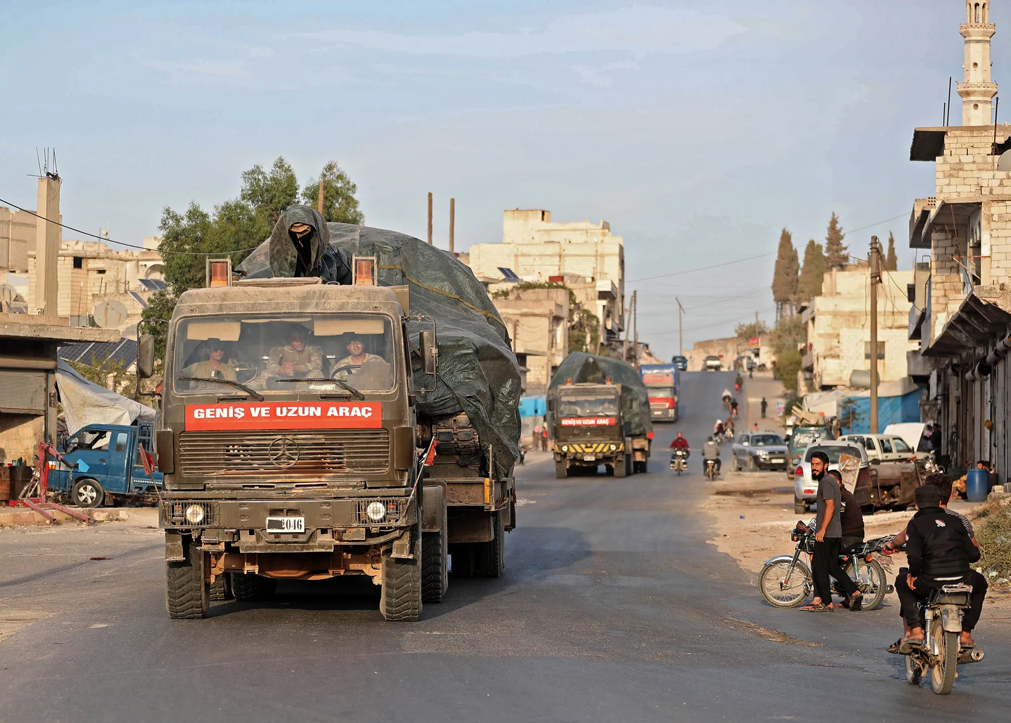 A Turkish convoy in Urum al-Jawz after vacating the Morek post in Hama's countryside, Oct. 20.&nbsp;