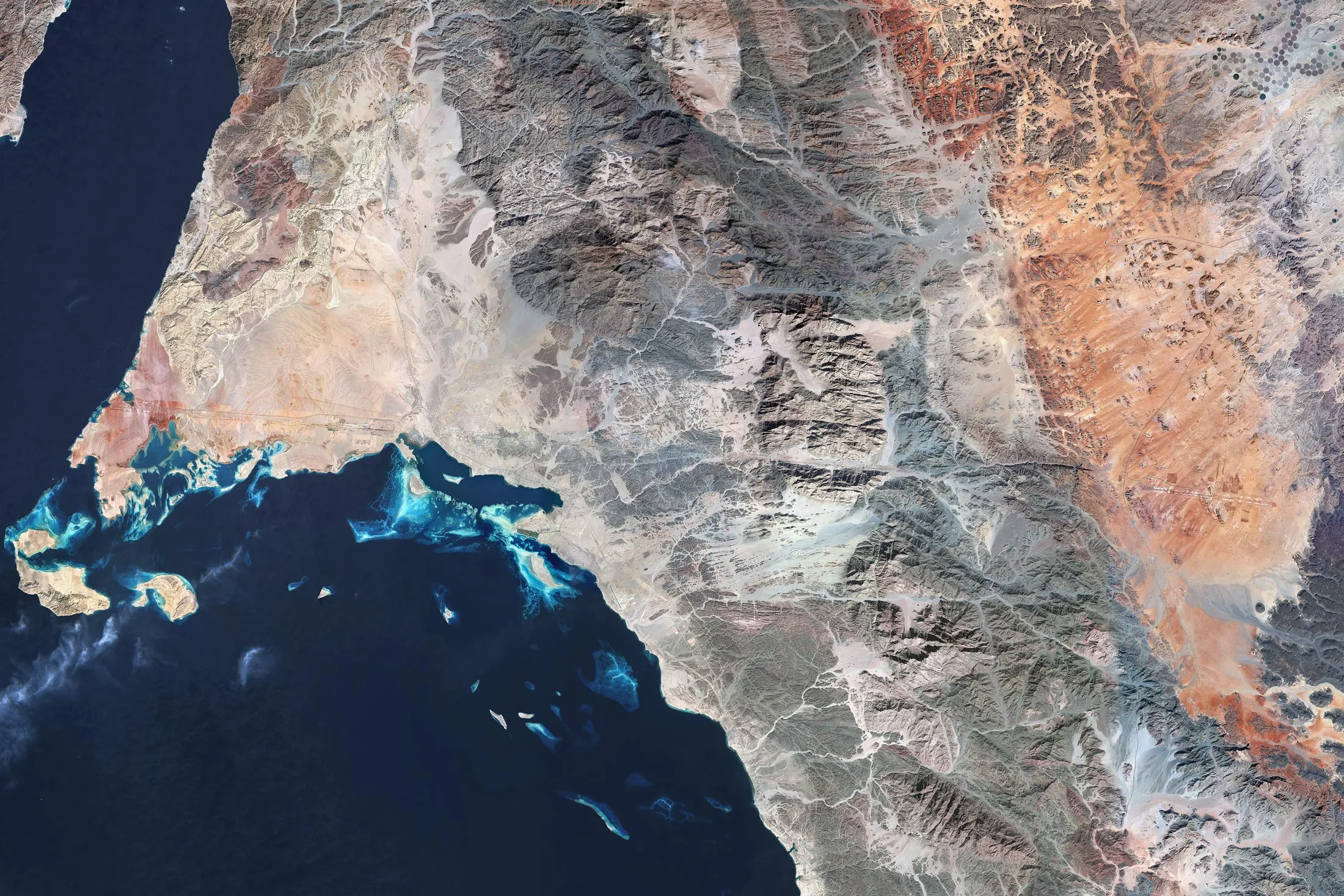 NEOM, SAUDI ARABIA - 4 FEBRUARY 2023: Satellite image of NEOM Construction progress currently in development in Saudi Arabia.