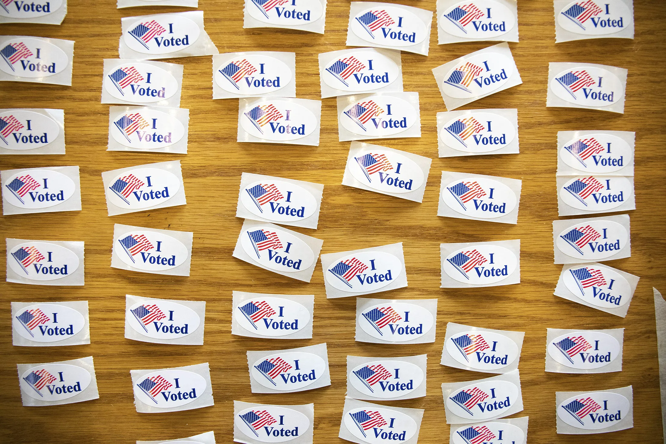 "I Voted" stickers during the North Carolina primary on Super Tuesday.