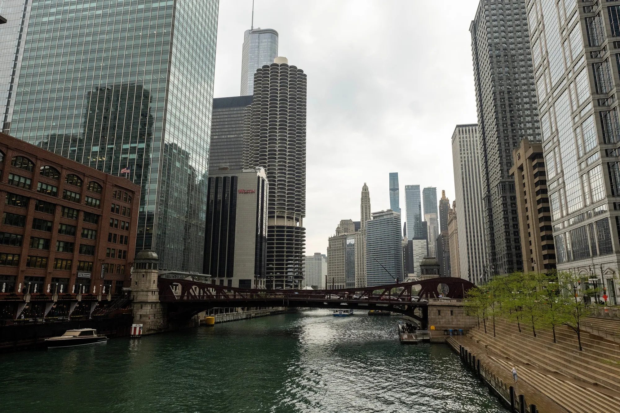 Buildings along the Chicago River in the Loop neighborhood of Chicago