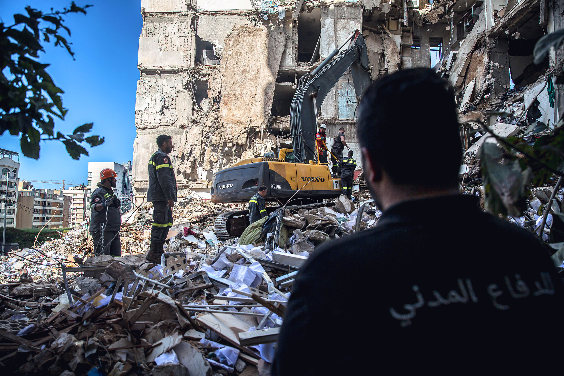 Rescue workers at the site of an Israeli airstrike in Beirut, on April 10.