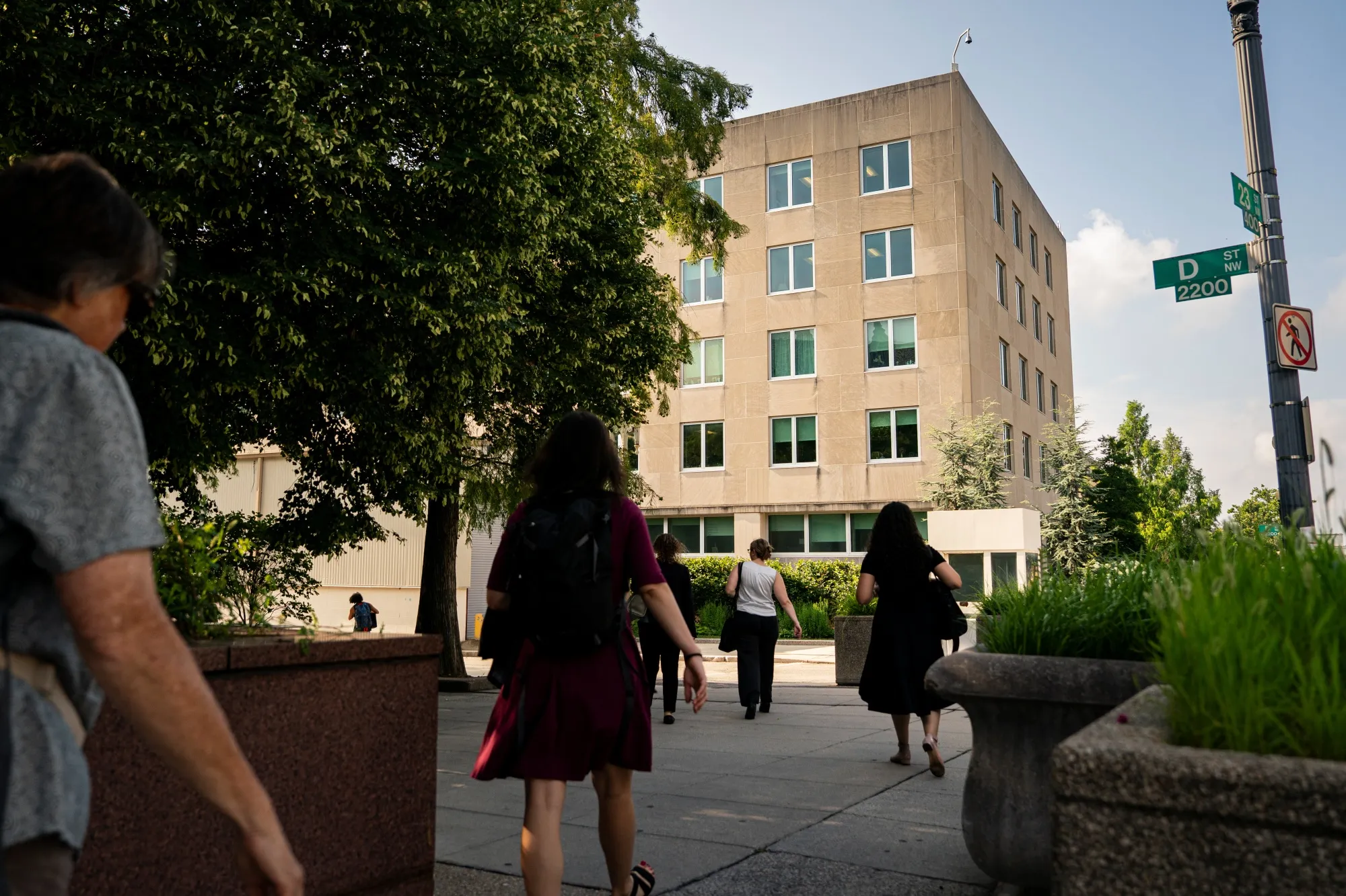 Workers arrive at a government building&nbsp;in Washington.
