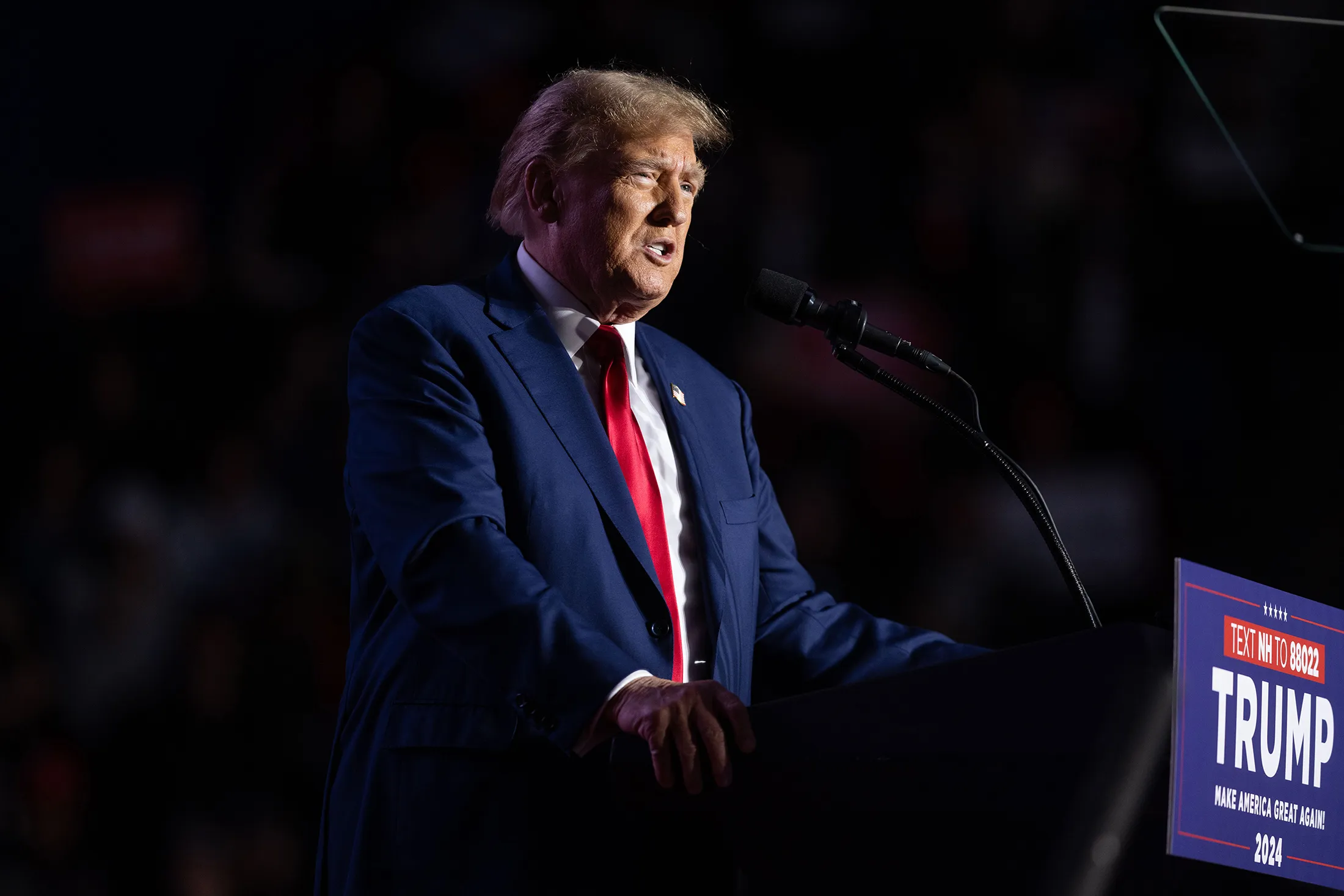 Donald Trump speaks during a campaign event at the Whittemore Center Arena in Durham, New Hampshire, on Saturday.