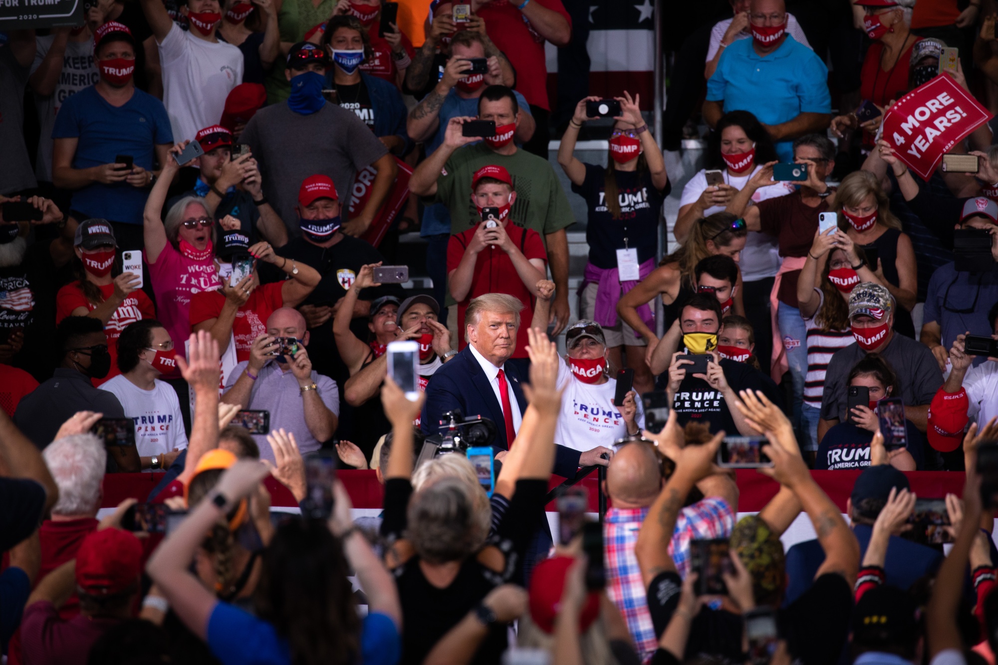 Donald Trump arrives to speak at a campaign rally in Winston-Salem, North Carolina, on Sept. 8.
