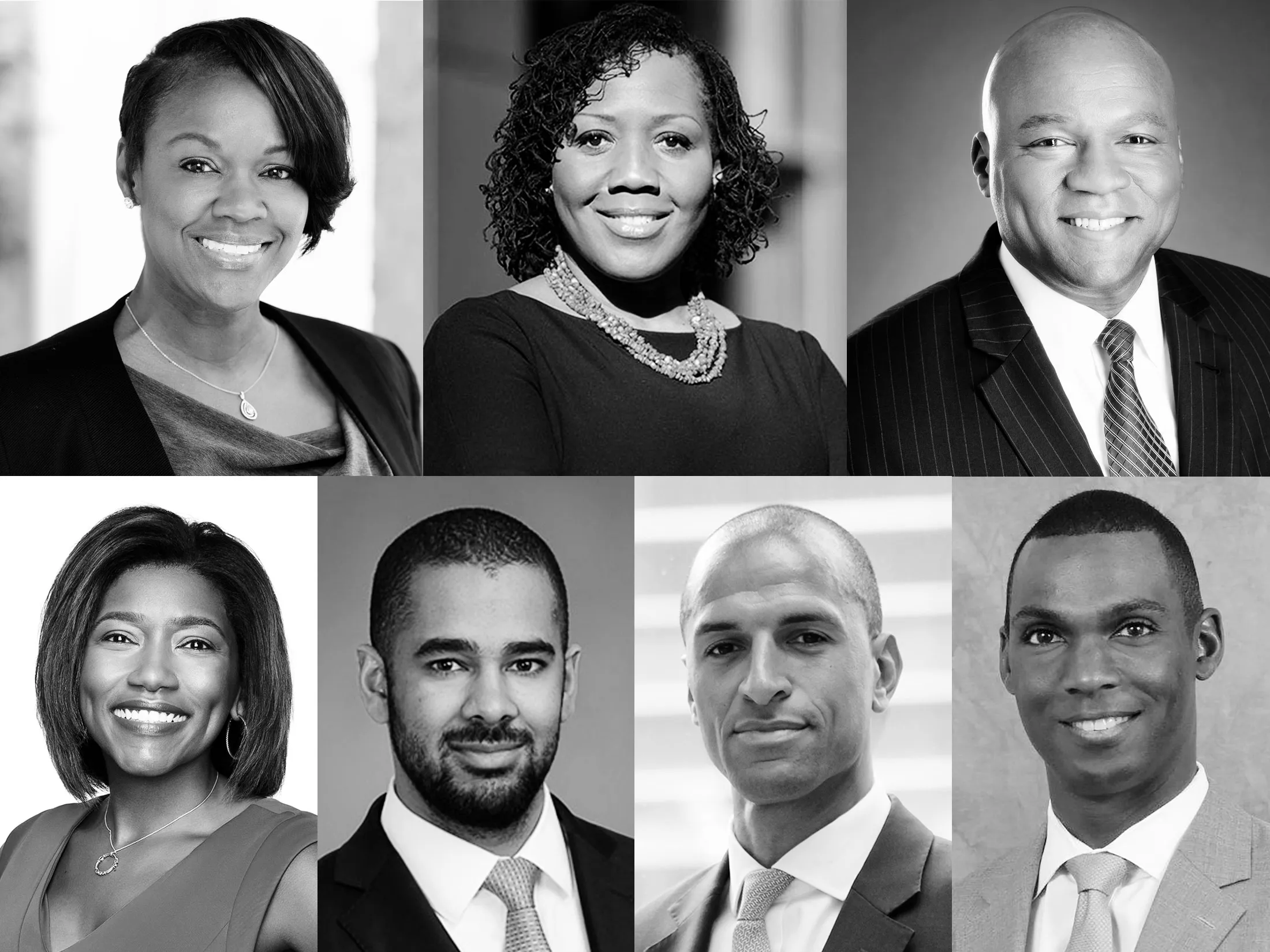 Clockwise from top left: Jolen Anderson, Grace Chionuma, Derek Ellington, Jason Bond, Deji Davies, Dan Freckleton, Timicka Anderson 