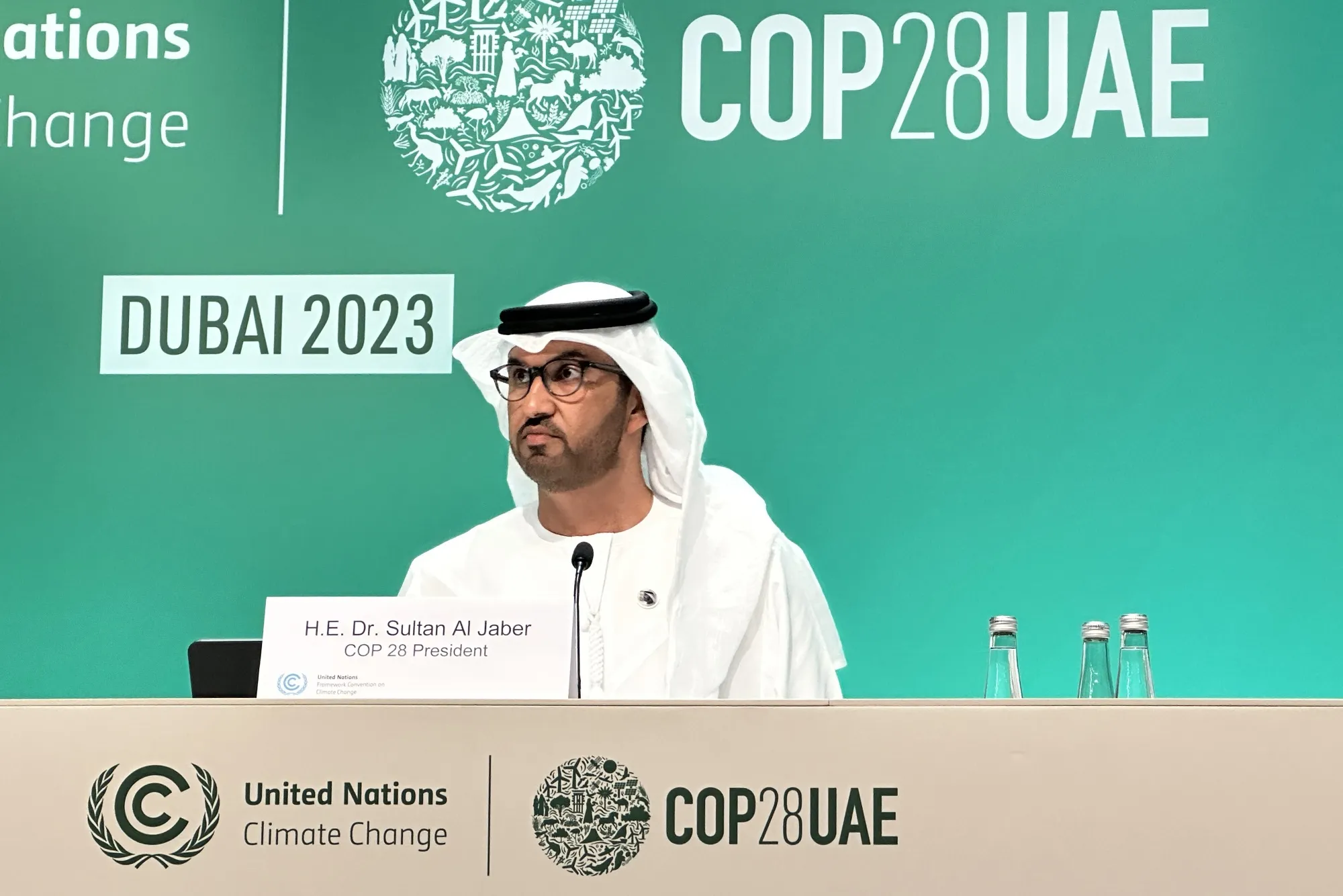 UAE Industry and Advanced Technology Minister and President of COP28, Sultan bin Ahmed Al Jaber attends&nbsp;the UN Framework Convention on Climate Change.