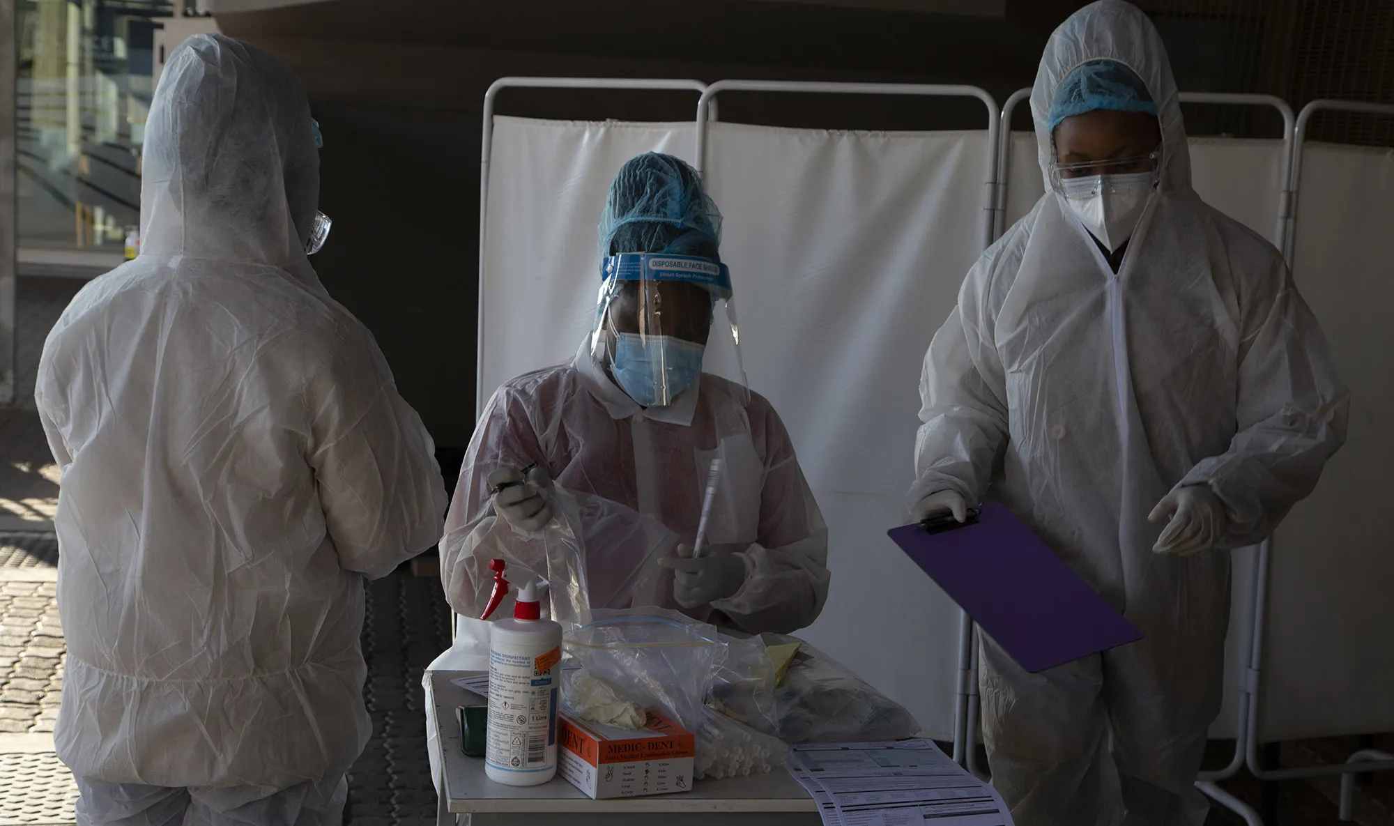 Healthcare workers prepare Covid-19 tests&nbsp;in Johannesburg on June 22.