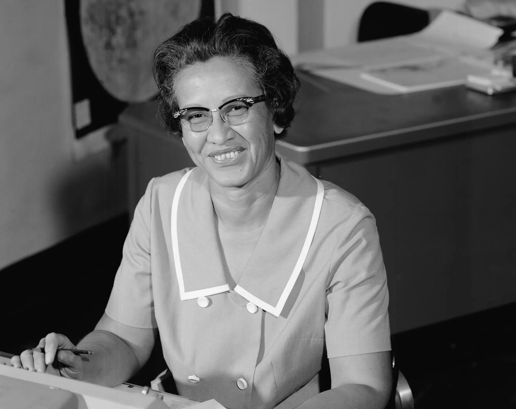 Katherine Johnson at her desk at NASA Langley Research Center in 1966.