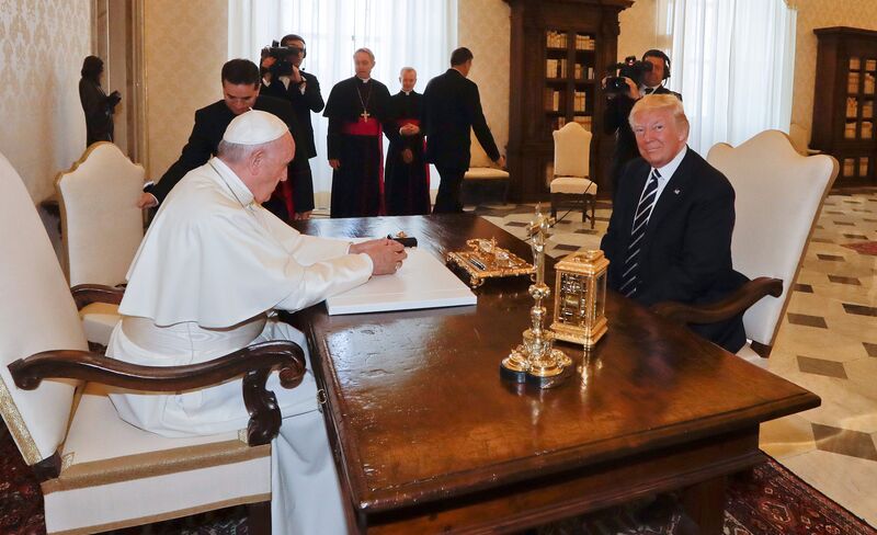 Pope Francis meets with President Donald Trump at the Vatican on May 24, 2017.