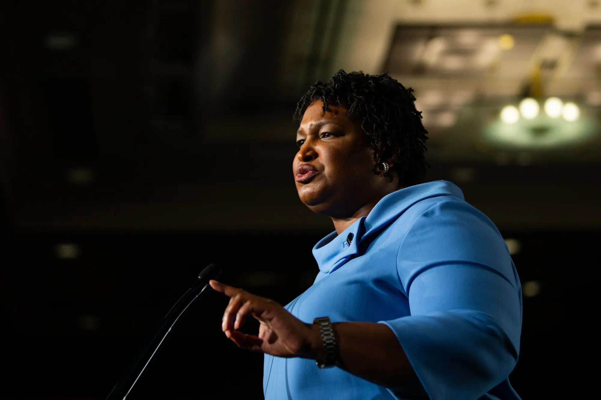 Stacey Abrams, Democratic nominee for governor of Georgia, speaks during an election night watch party in Atlanta on Nov. 6, 2018.&nbsp;
