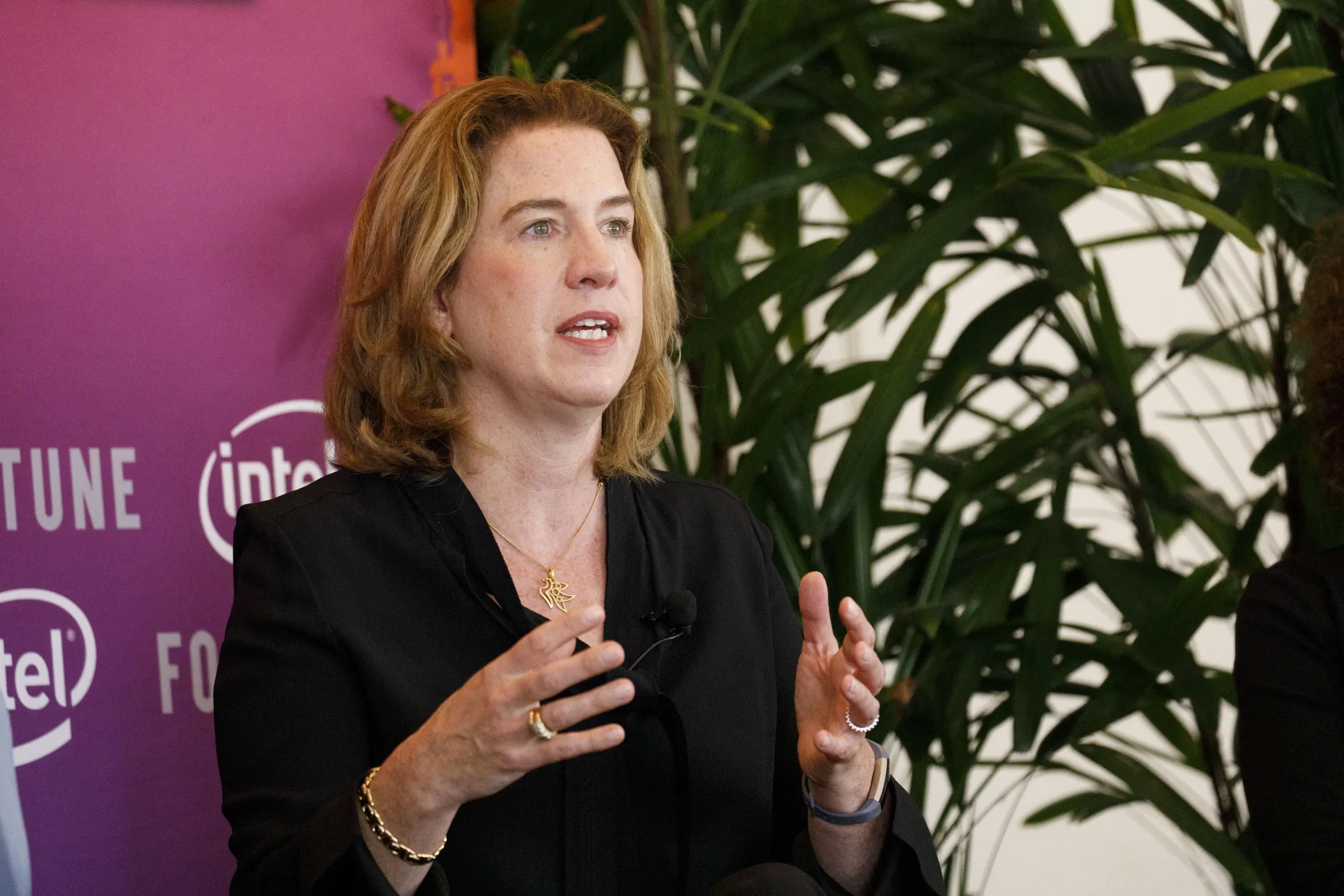 Margo Georgiadis, chief executive officer of Ancestry.com Inc., speaks during the Fortune's Most Powerful Women conference in Dana Point, California, U.S., on Monday, October 1, 2018.&nbsp;