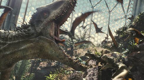 In Jurassic World's enclosed aviary, aggressive bird-like reptiles called Pteranodons flock to escape the jaws of Indominus Rex. Source: Universal Pictures and Amblin Entertainment via Bloomberg