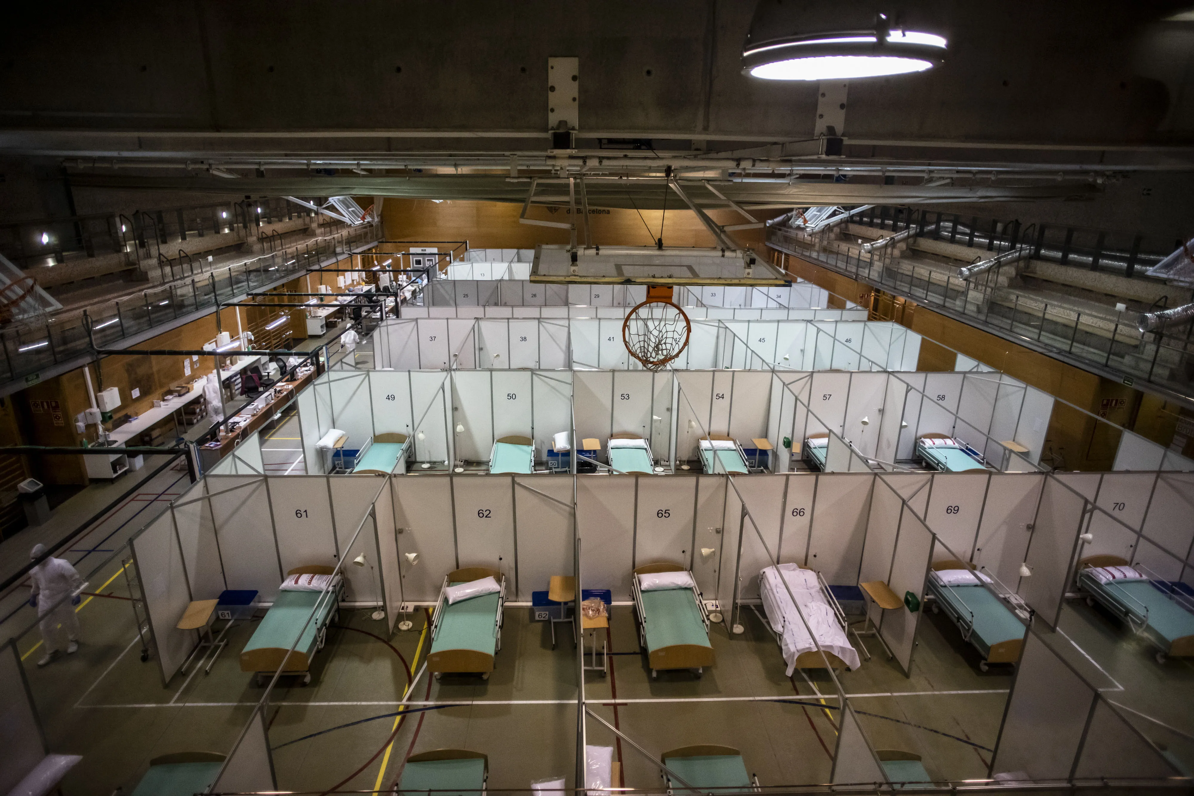 Beds at the Hospital Del Mar temporary field hospital for Covid-19 patients in Barcelona.