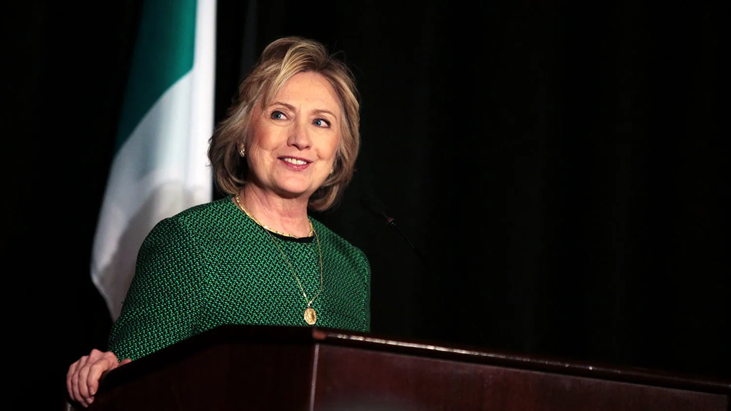 Former Secretary of State Hillary Clinton speaks on stage during a ceremony to induct her into the Irish America Hall of Fame on March 16, 2015 in New York City.
