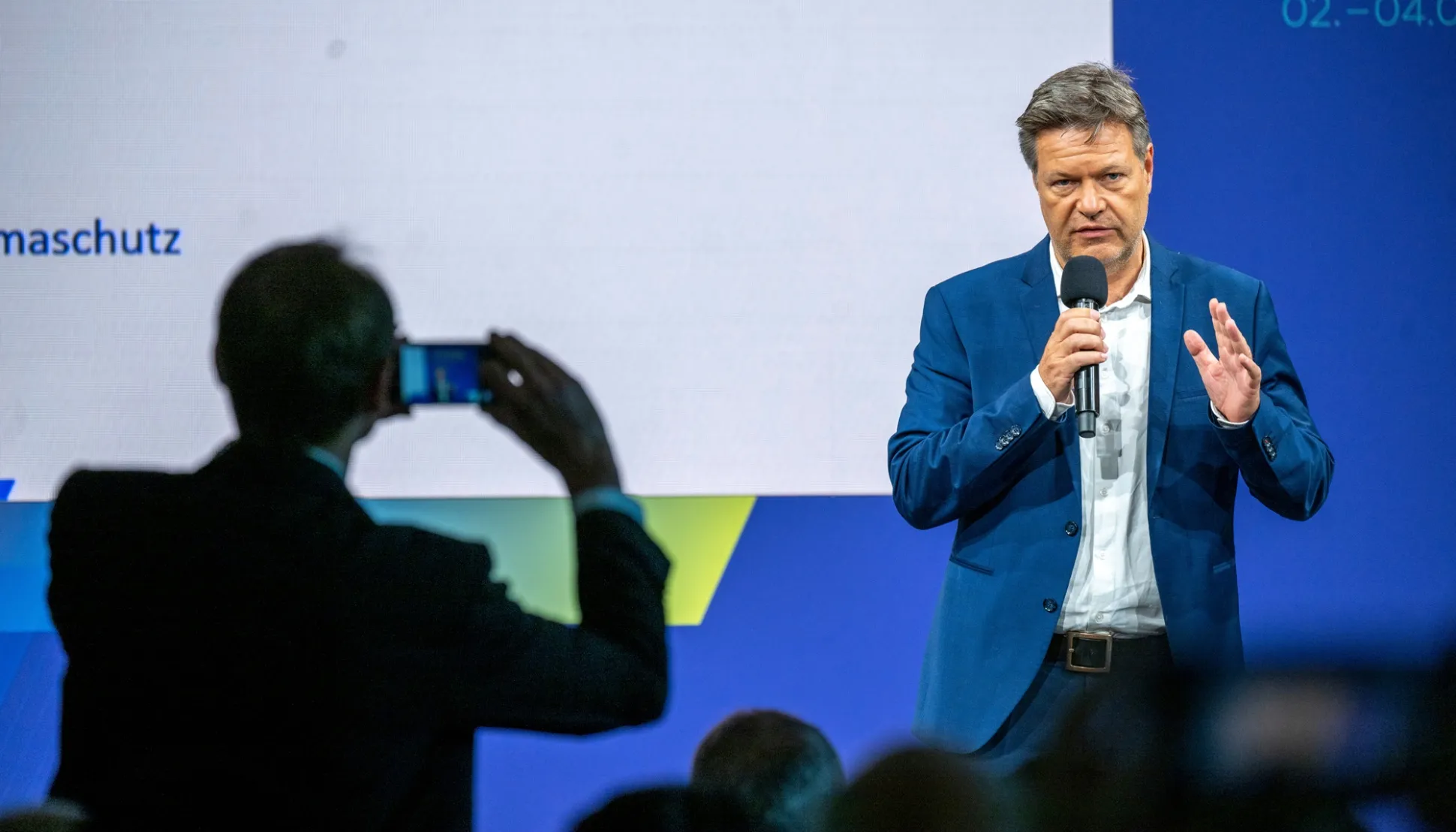 Robert Habeck speaks at the East German Economic Forum in Bad Saarow, Germany, on June 3.