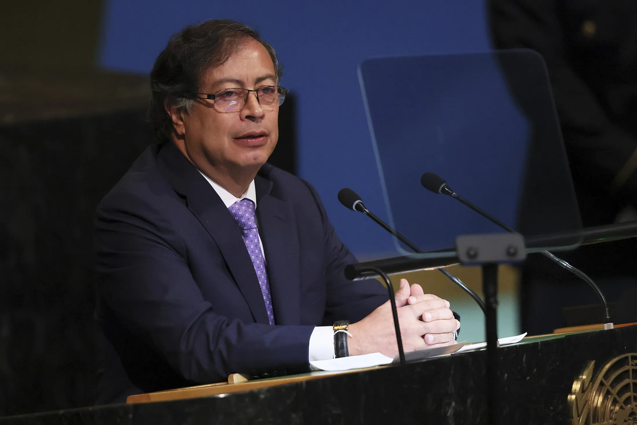 Gustavo Petro speaks during the United Nations General Assembly on Sept. 20.