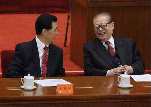 Chinese President Hu Jintao and Former President Jiang Zemin
