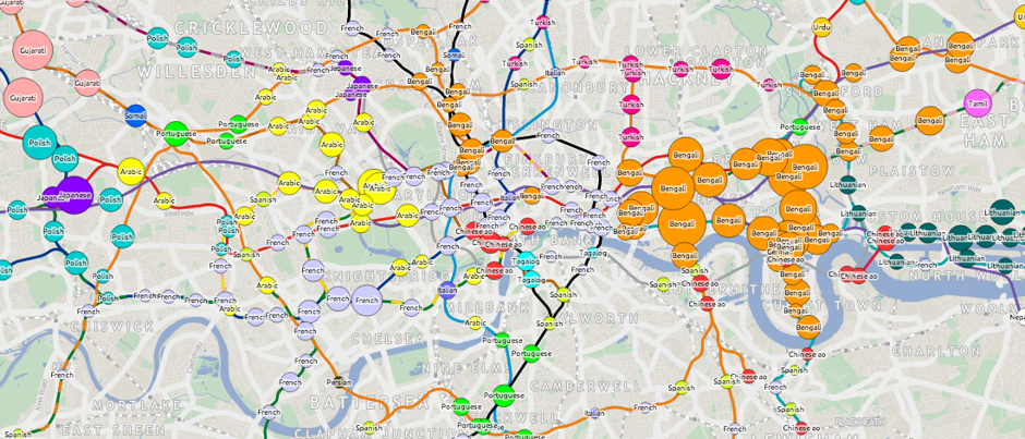 These are the most widely spoken languages (after English) at each London Underground stop.