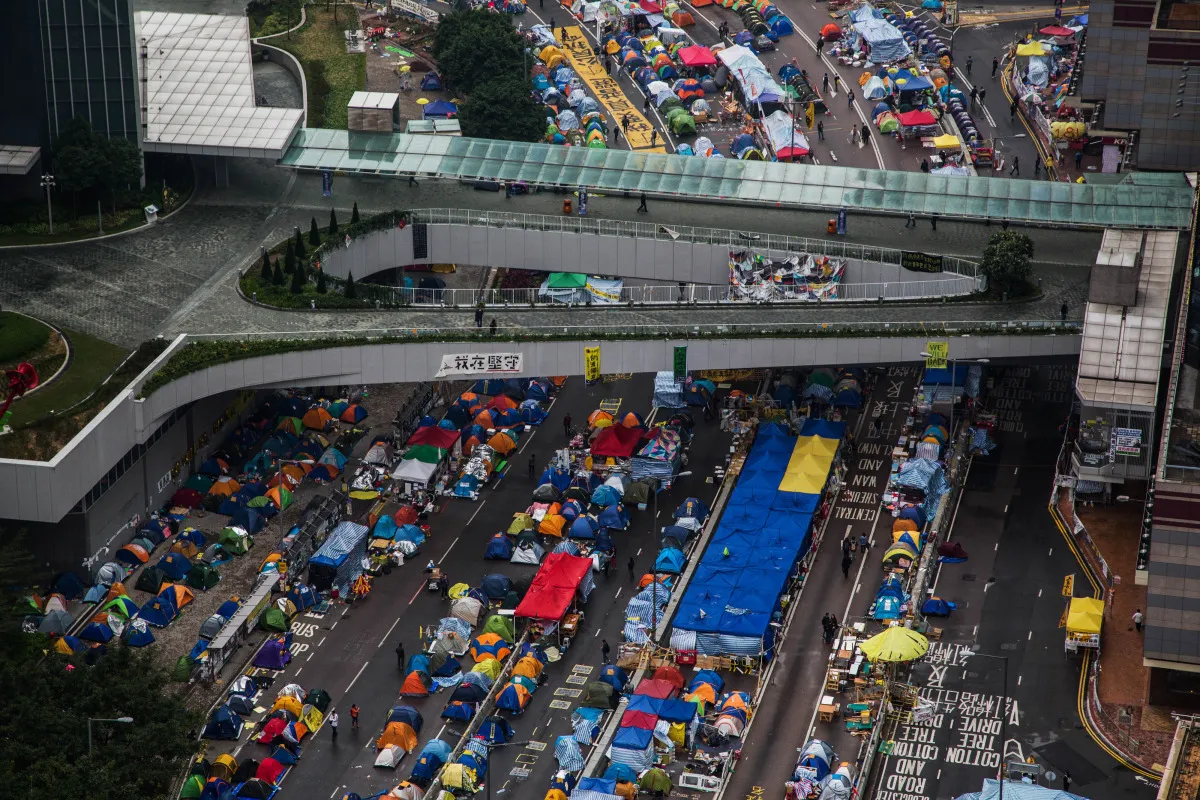 Tents outside the Central Government Offices in the Admiralty district of Hong Kong in December 2014.&nbsp;
