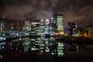 Office buildings&nbsp;at night in London.