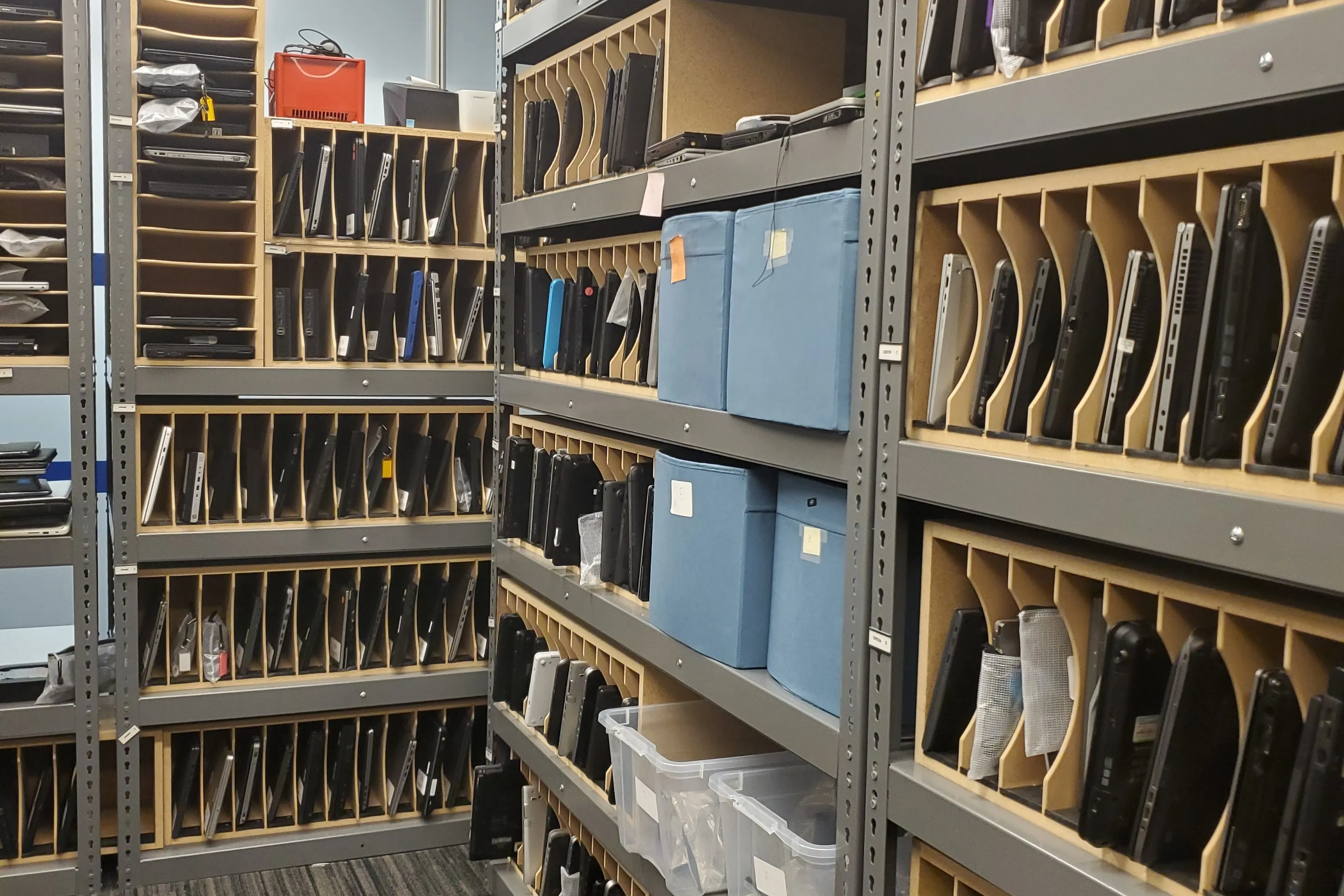 Computer shelves&nbsp;in one of the Flex labs.