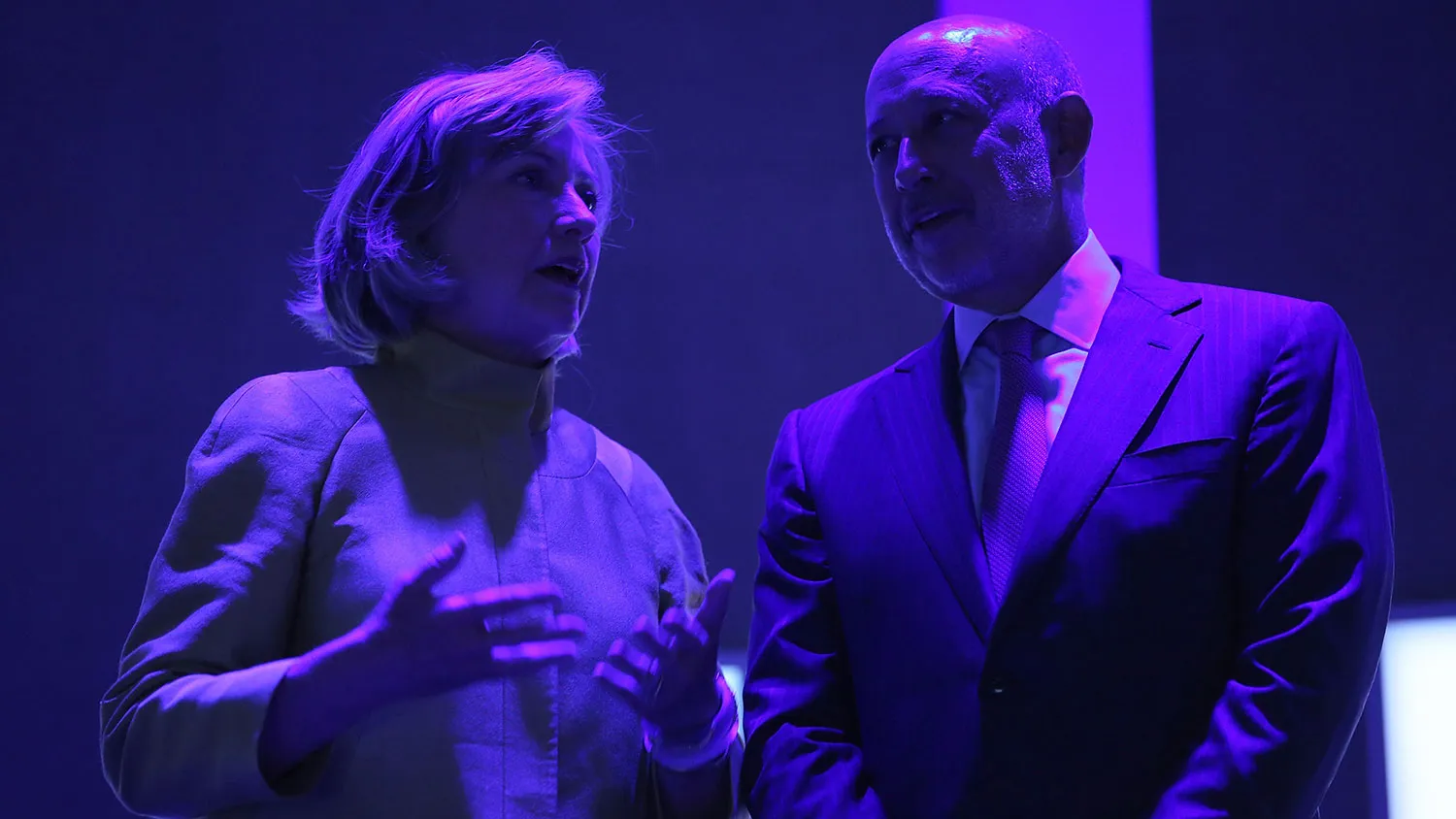 Former Secretary of State Hillary Clinton and CEO of Goldman Sachs Lloyd Blankfein onstage during the fourth day of the Clinton Global Initiative's 10th Annual Meeting at the Sheraton New York Hotel &amp;amp; Towers on Sept. 24, 2014, in New York City.
