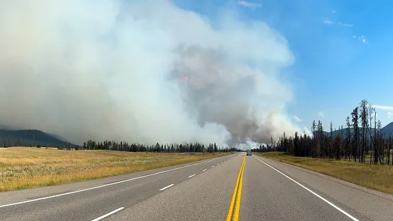 Smoke rises as wildfires in Jasper National Park, Alberta on July 24.