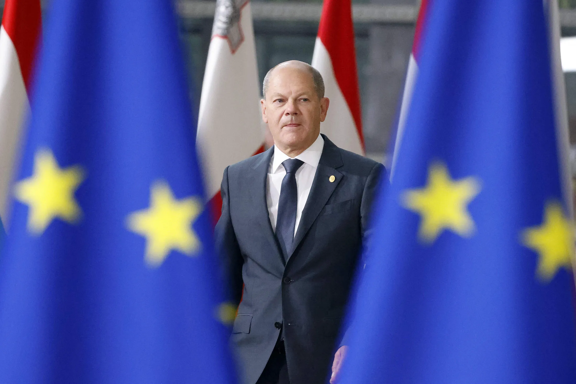 Olaf Scholz at the European Council building in Brussels on June 24.