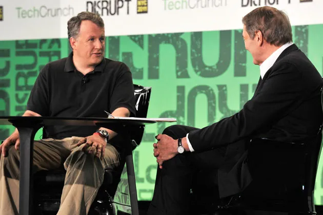 Paul Graham of Y Combinator and Charlie Rose talk during TechCrunch Disrupt New York in 2011



