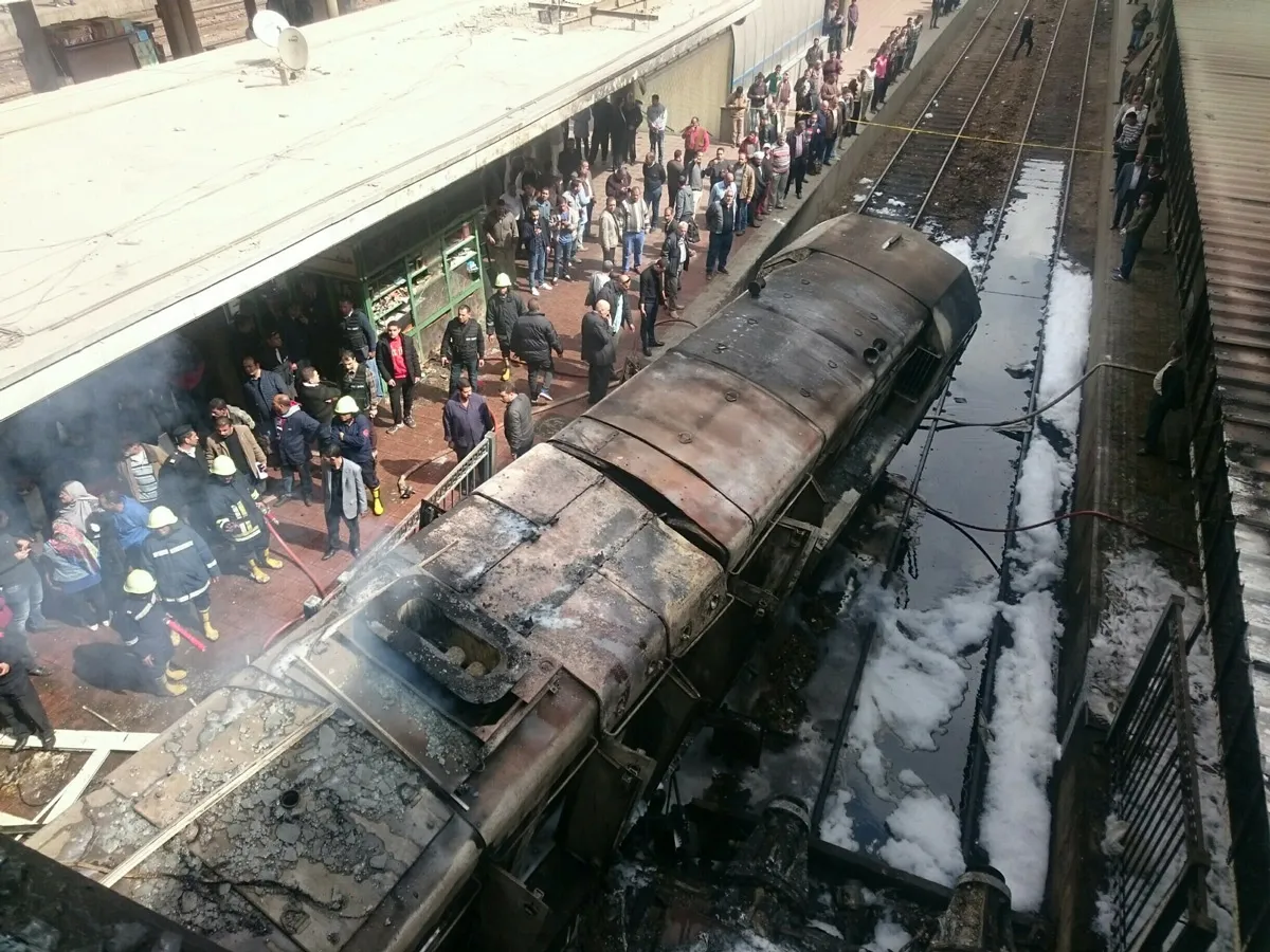 A burned out carriage at Cairo’s main station, on Feb. 27.