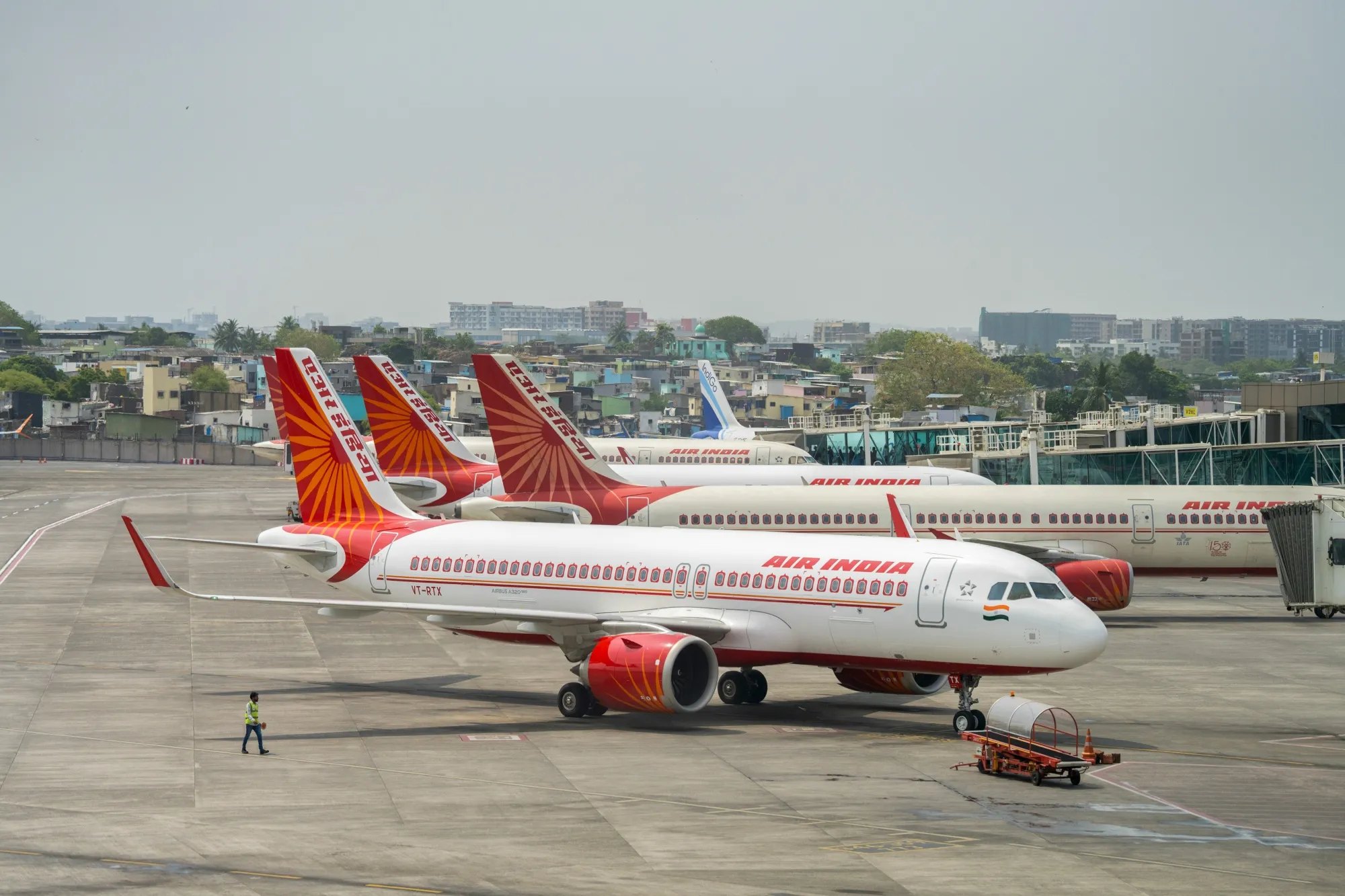 Aircraft operated by Air India at Chhatrapati Shivaji Maharaj International Airport, in Mumbai.
