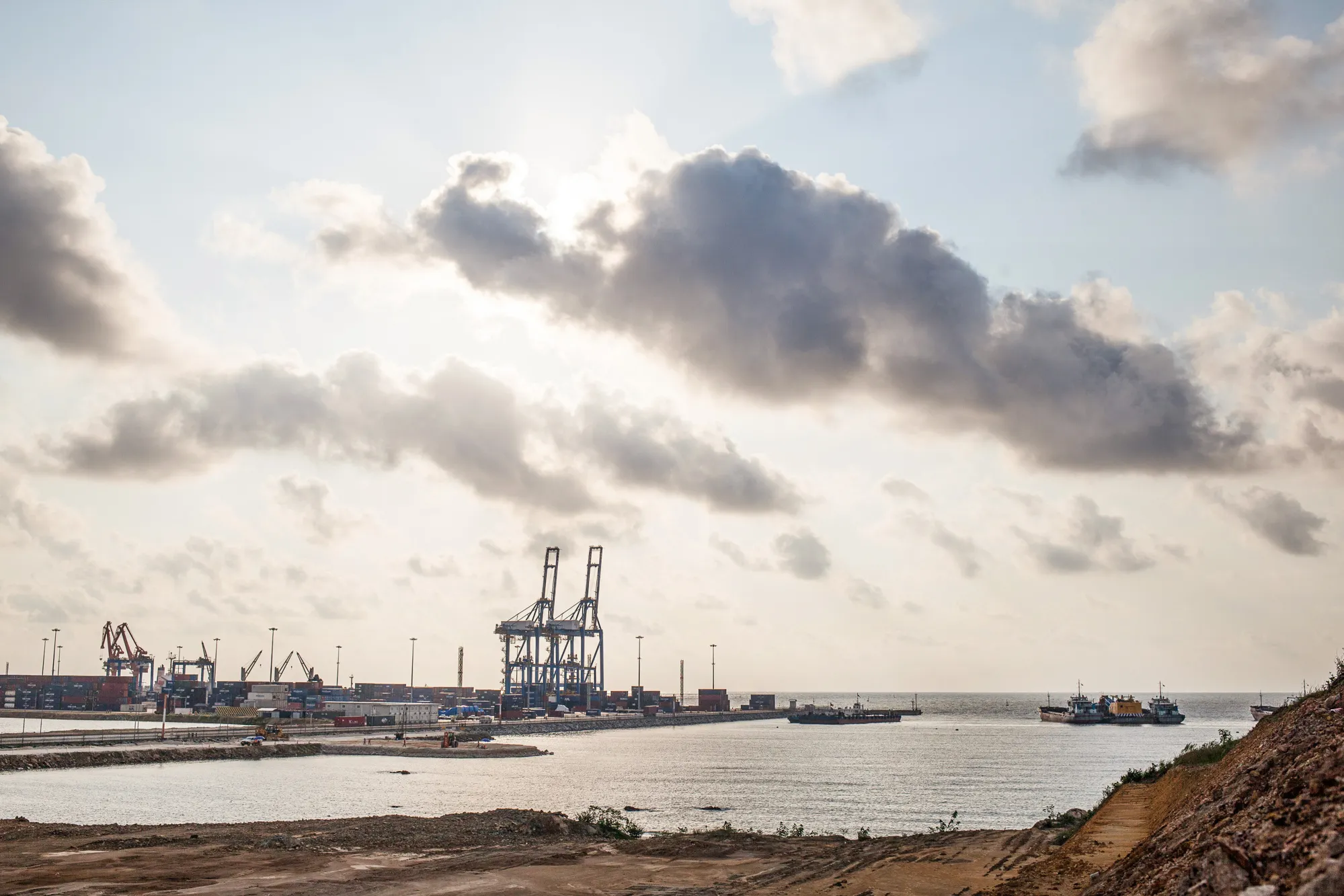 Gantry cranes sit on the dockside at the container terminal&nbsp;at the Port of Kribi, Cameroon.