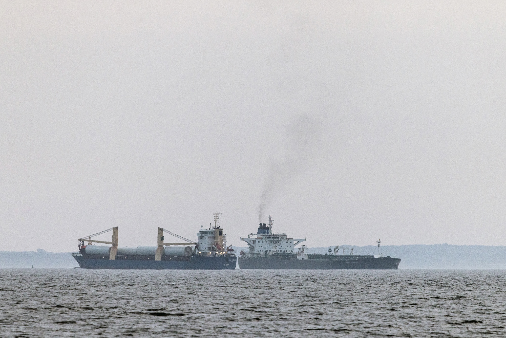 Image shows the Turbo Voyager to the right passing another ship close to Agerso, Denmark