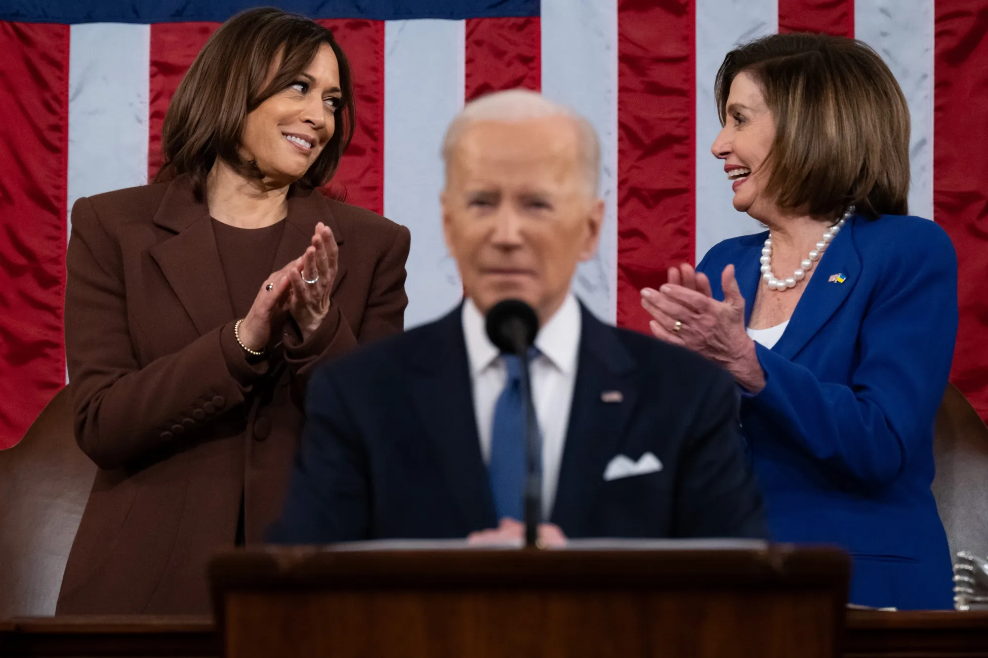 Harris and Pelosi at Biden’s first State of the Union address, in 2022.