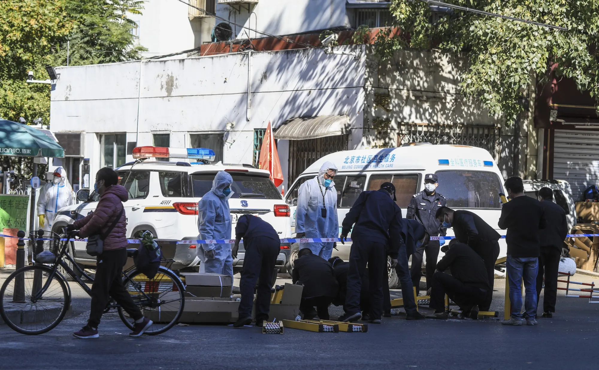 Outside a residential community where residents are under lockdown in Beijing, on Oct. 22.