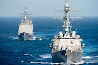 Uss Chung Hoon And Uss Mobile Bay Take Part In A Show Of Force Demonstration