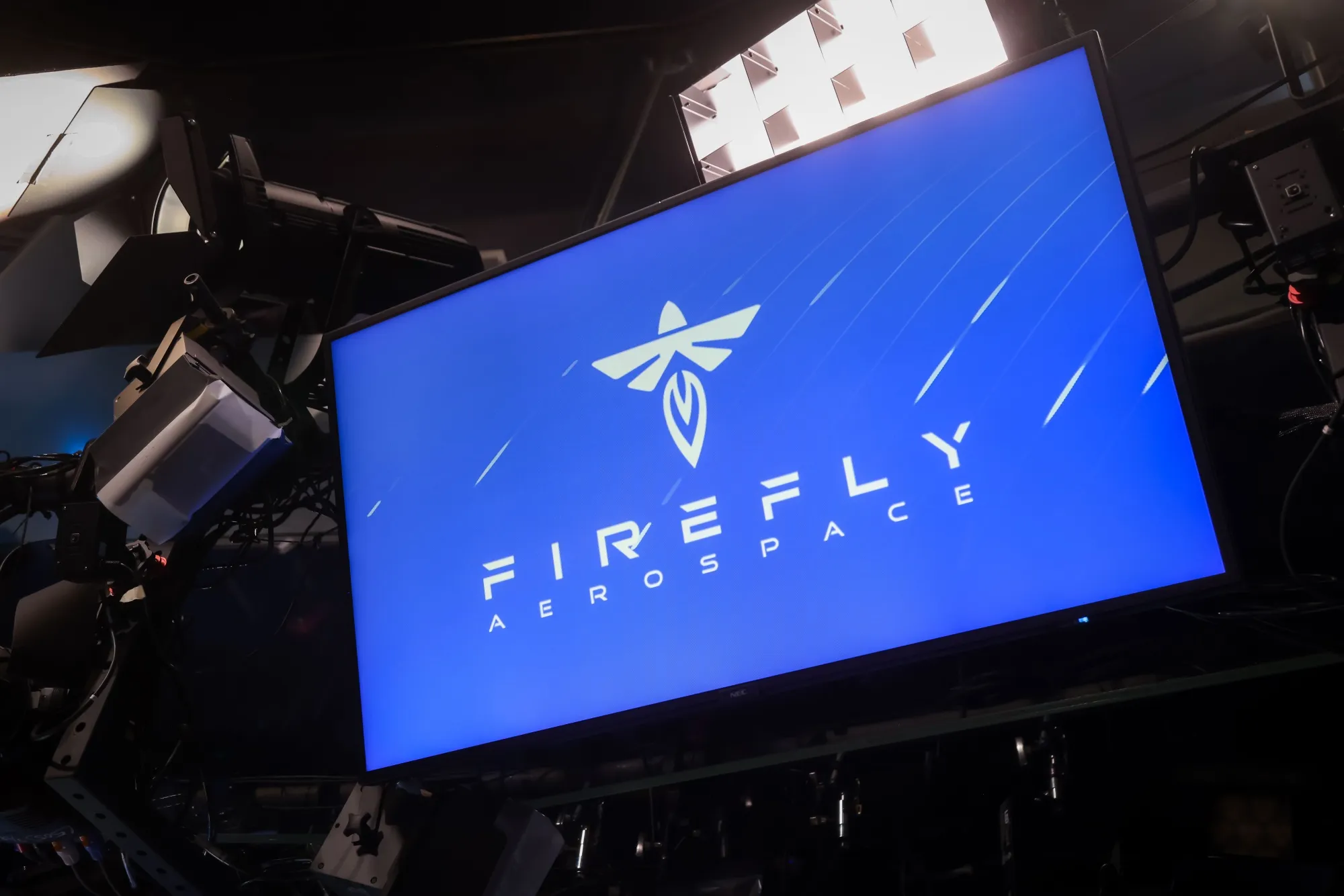 Firefly Aerospace signage during the company's initial public offering at the Nasdaq MarketSite in New York&nbsp;on&nbsp;Aug. 7.