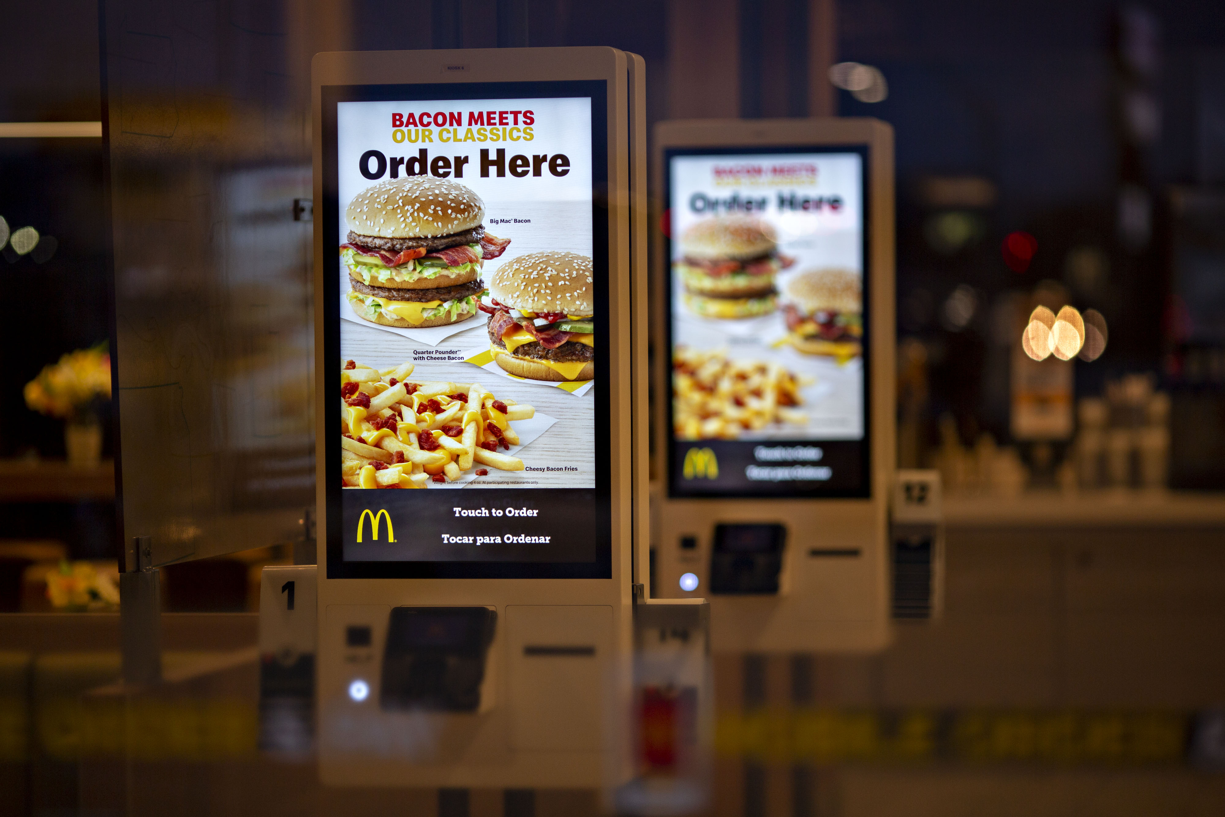 Self-order kiosks inside a McDonald’s in Peru, Illinois, on March 27.