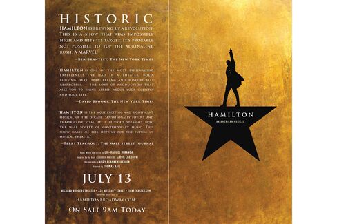 The final poster for the hit-musical Hamilton.